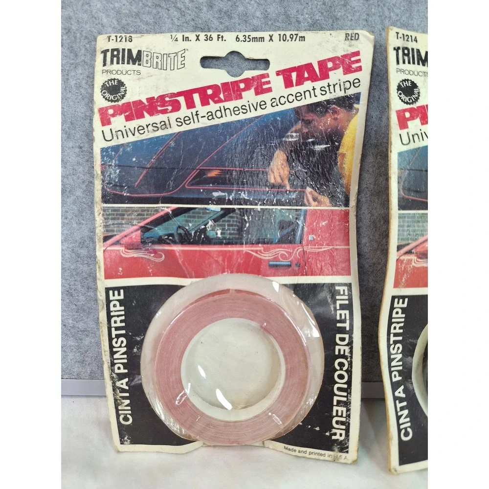 Vintage Trimbrite Pinstripe Tape Red T-1218 Black T-1214 2 Rolls USA